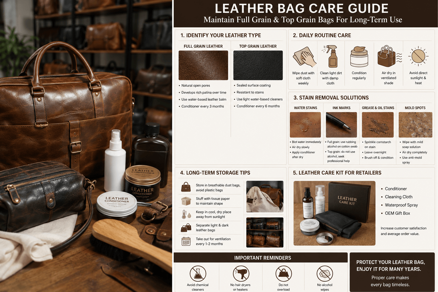 Leather Bag Care Guide – For End Consumers & Wholesale Retailers